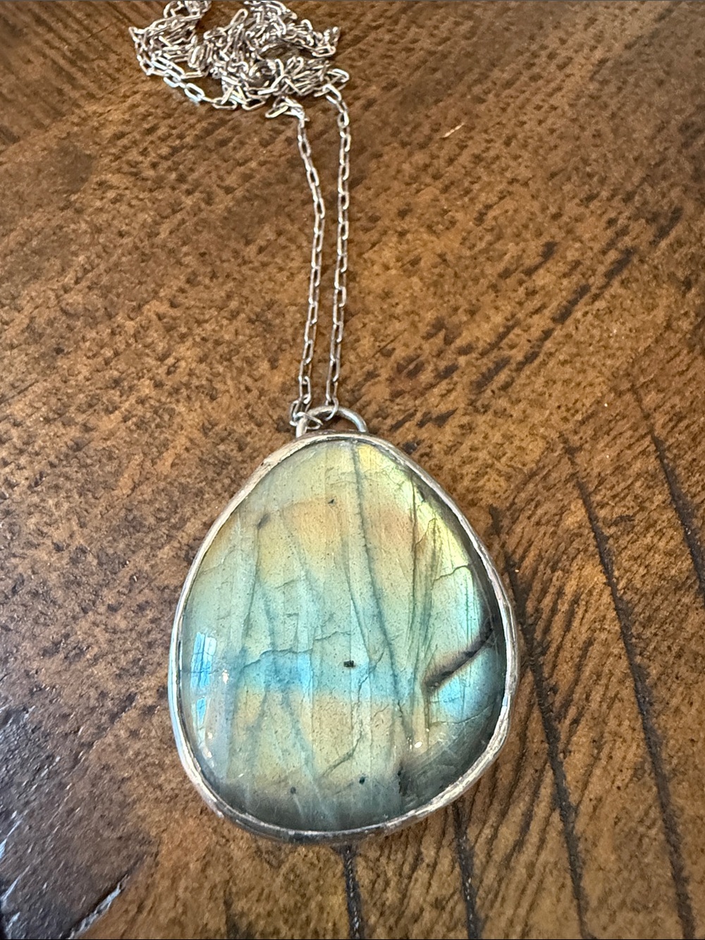 Labradorite Teardrop Pendant Necklace - Silver - Picture 6 of 11